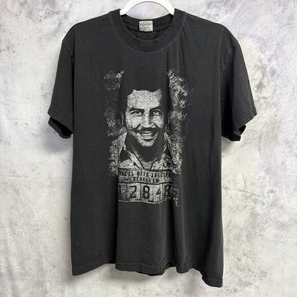 Vintage Pablo Escobar T Shirt Mens XL Faded Black Y2K Medellin - Picture 1 of 16
